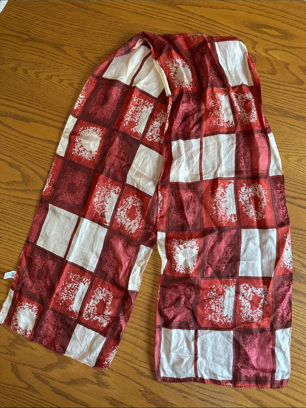 Red, Burgundy and Ivory Checkered Silk Women's Scarf